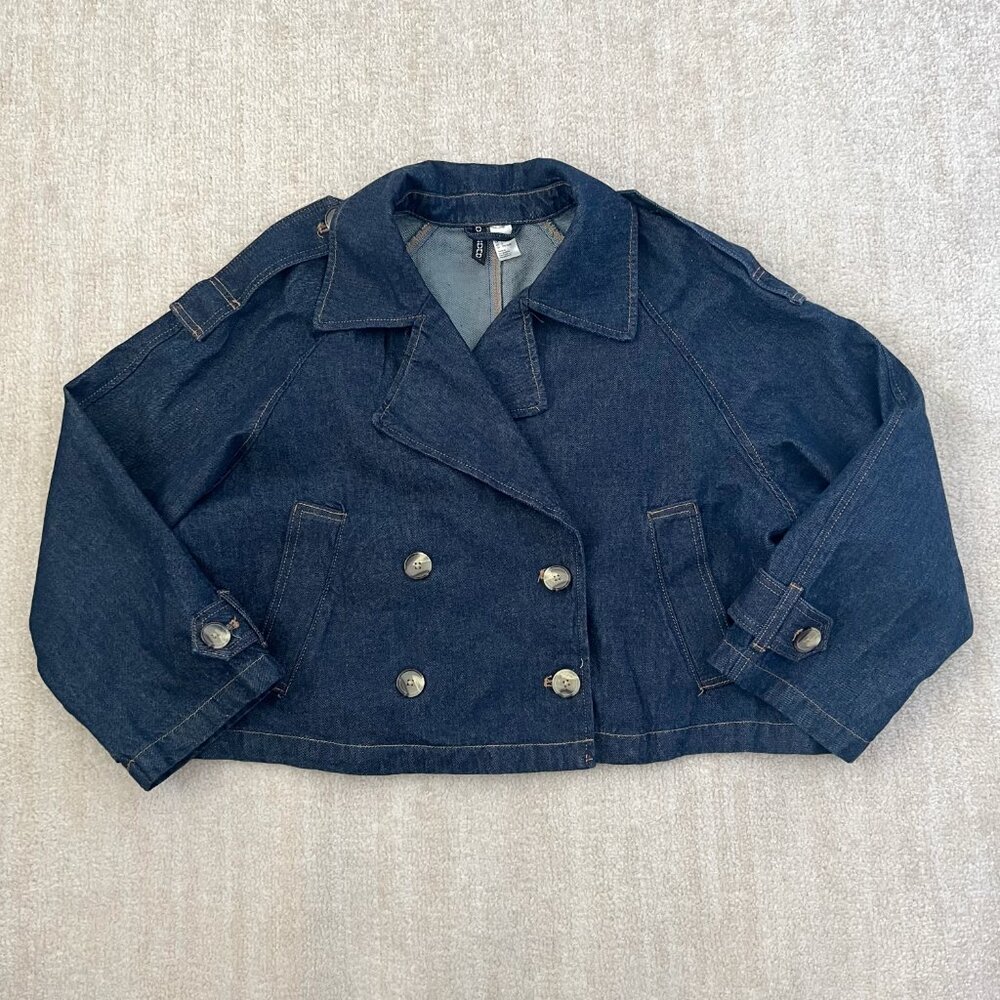 H&M Divided Dark Blue Double Breasted Short Jean Jacket L